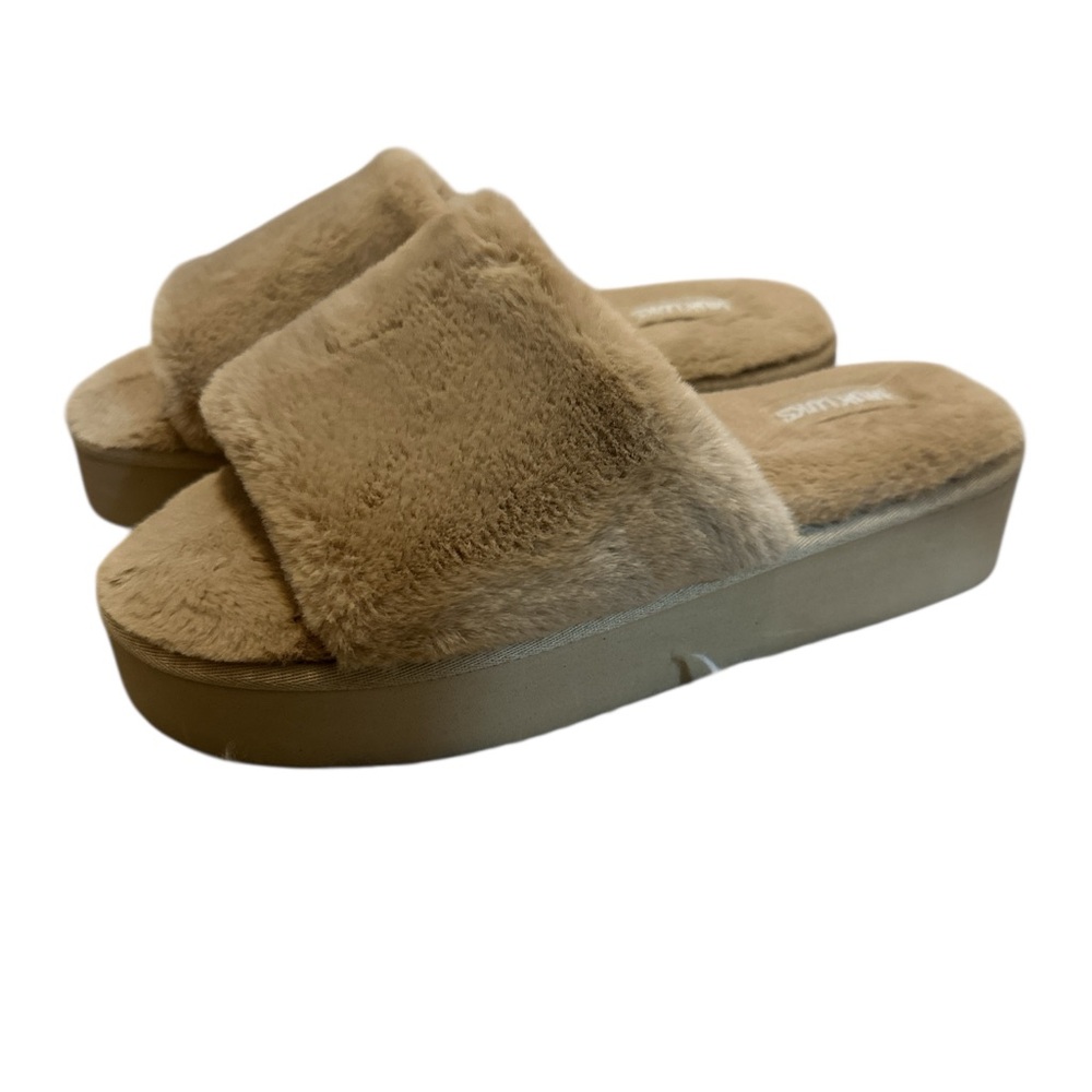 Muk Luks Tan Fuzzy Slide Sandals